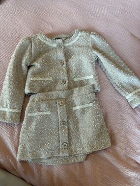 Girls Cream Tweed Matching Set Jacket & Skirt